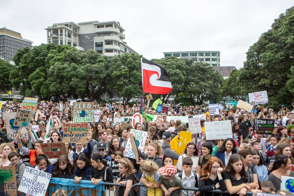 Young people in the School Strike for Climate in Wellington, New Zealand